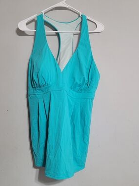 Lands' End Aqua Capri Slimming Tankini Top Swimsuit Bathing Suit 18 Swim Beach